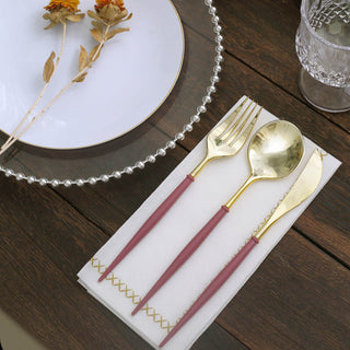 Add Elegance to Your Tablescape with the 24 Pack | 8" Metallic Gold With Cinnamon Rose Disposable Silverware Set