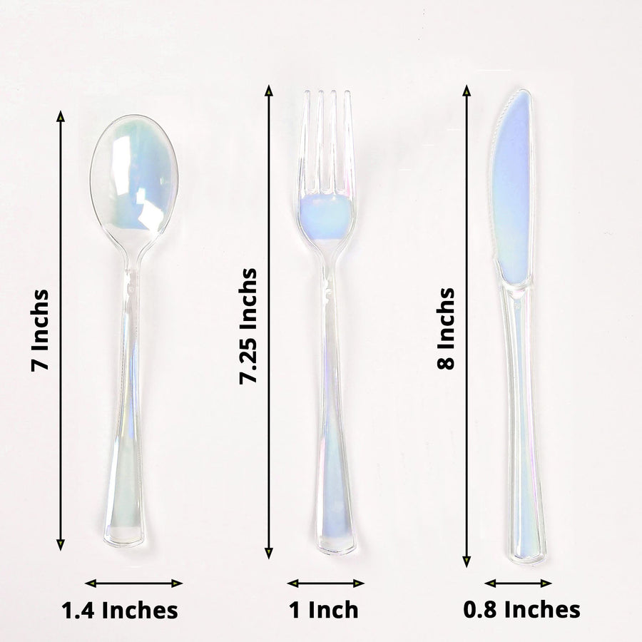 24 Pack | Iridescent Disposable Cutlery Set, Plastic Party Silverware