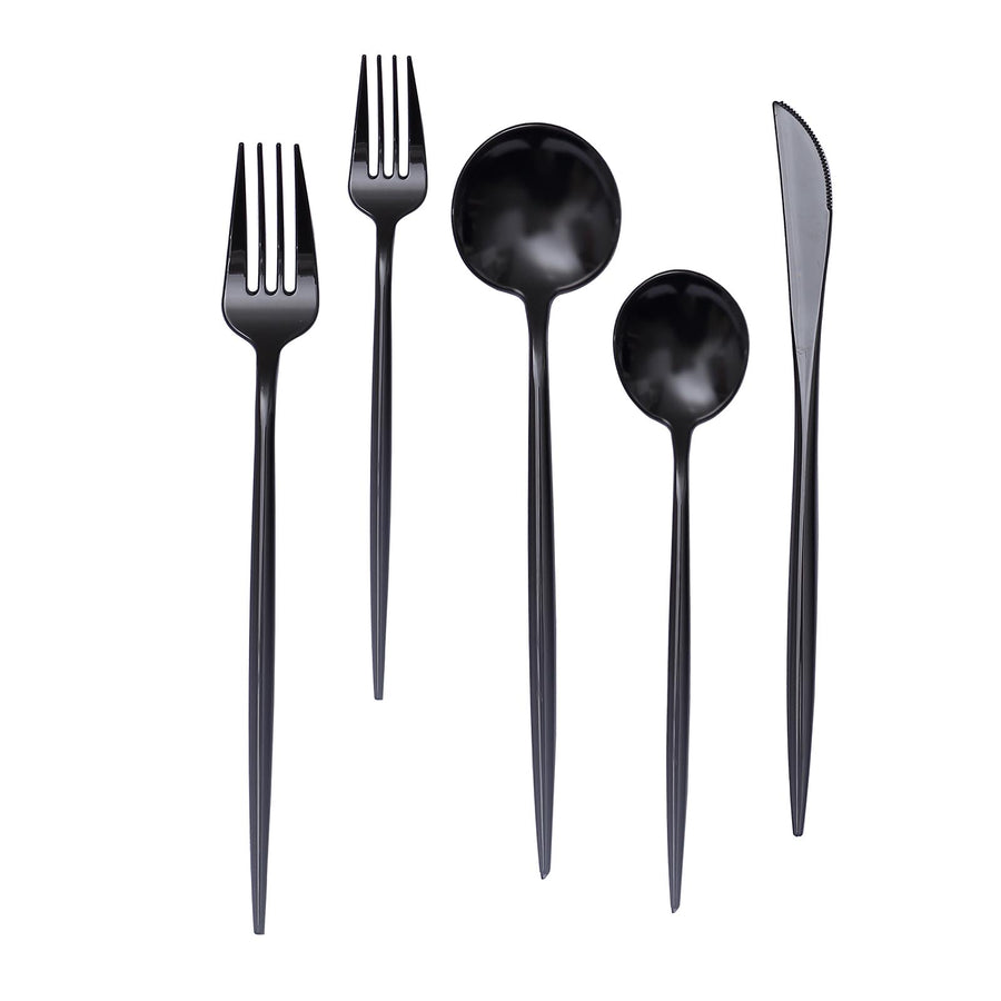 50 Pack | Black Premium Plastic Silverware Set, Heavy Duty Disposable Sleek Utensil Cutlery#whtbkgd