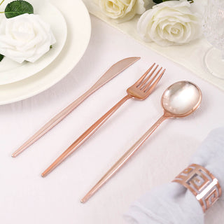 Elevate Your Tablescape with the Rose Gold Sleek Modern Flatware Set