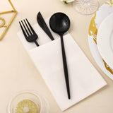24 Pack | Black Sleek Modern Plastic Silverware Set, Premium Disposable Knife, Spoon & Fork Set