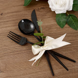 24 Pack | Black Sleek Modern Plastic Silverware Set, Premium Disposable Knife, Spoon & Fork Set