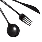 Black Sleek Modern Plastic Silverware Set, Premium Disposable Knife, Spoon & Fork Set#whtbkgd