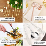 Glossy Gold Heavy Duty Plastic Silverware Spoons Cutlery, Premium Disposable Sleek Flatware