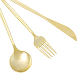 Gold Sleek Modern Plastic Silverware Set, Premium Disposable Knife, Spoon & Fork Set 8inch#whtbkgd