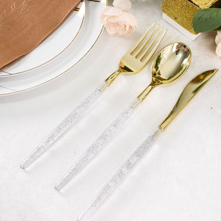 Add Elegance to Your Table with the 24 Pack Metallic Gold With Silver Glitter Silverware Set
