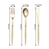 Gold Sparkly Modern Plastic Silverware Set, Heavy Duty Disposable Knife, Fork & Spoon Set