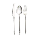 24 Pack | Silver European Style Plastic Silverware Set with Roman Column Handle, Disposable#whtbkgd