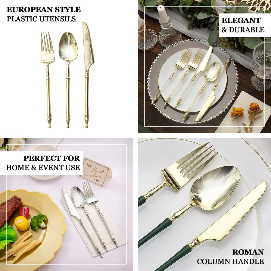 24 Pack | 6inch Gold / Brown European Style Disposable Dessert Spoons With Roman Column Handle
