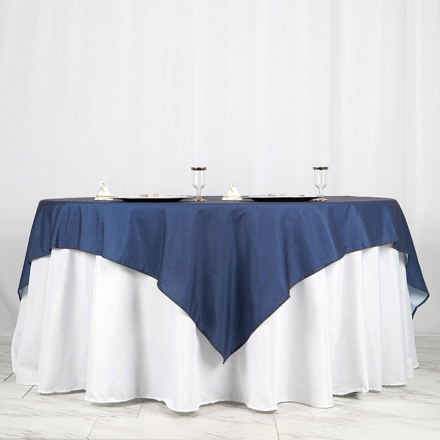 72" x 72" Dark Blue Faux Denim Polyester Table Overlays