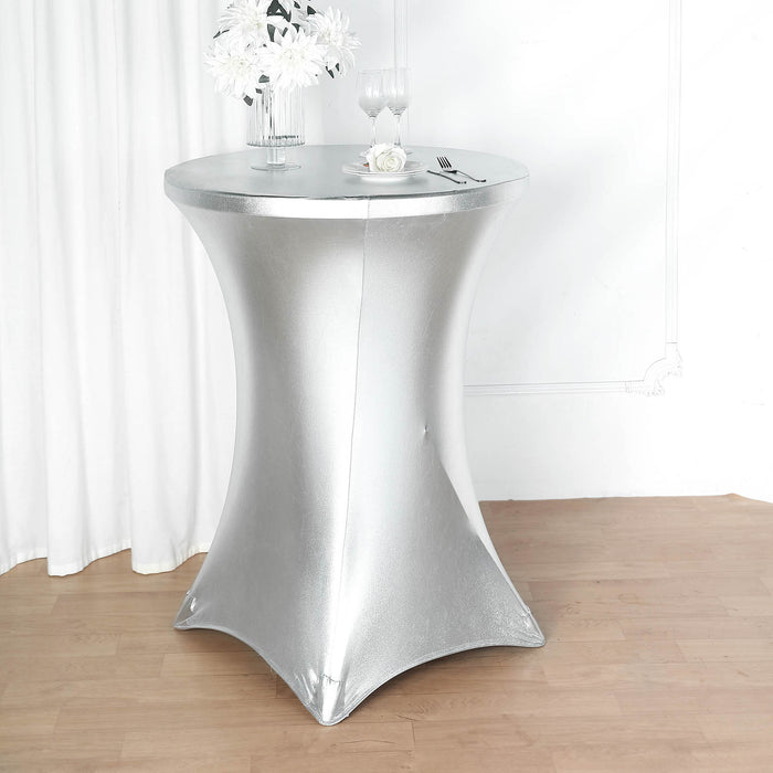 32inch Dia Premium Metallic Silver Spandex Highboy Cocktail Table Cover