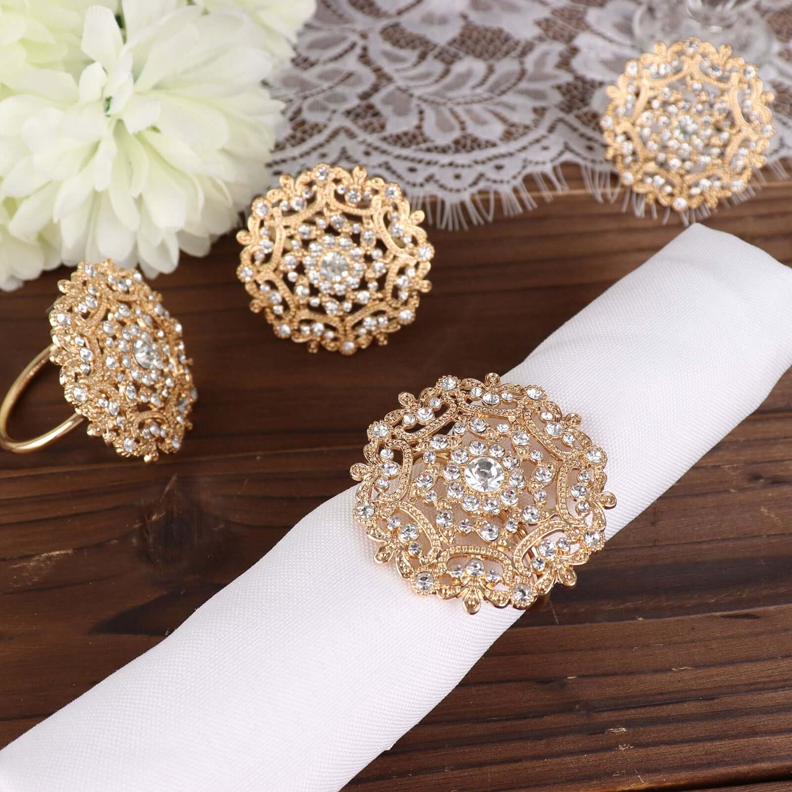 Gold rhinestone clearance napkin rings