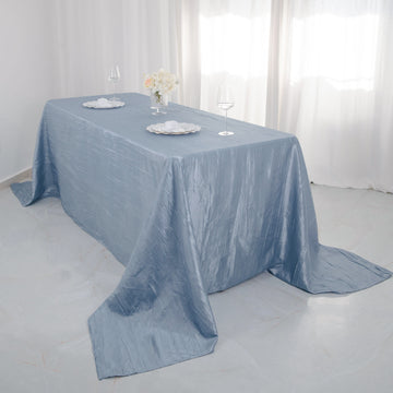 90"x132" Dusty Blue Accordion Crinkle Taffeta Seamless Rectangular Tablecloth