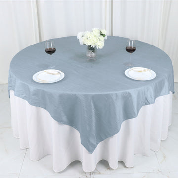 72"x72" Dusty Blue Accordion Crinkle Taffeta Table Overlay, Square Tablecloth Topper