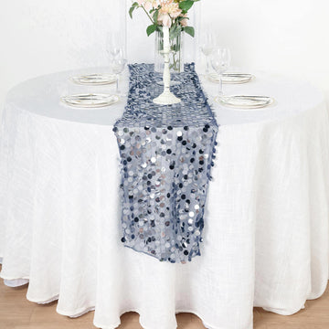13"x108" Dusty Blue Big Payette Sequin Table Runner