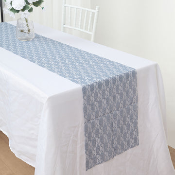 12"x108" Dusty Blue Floral Lace Table Runner
