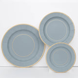 25 Pack | 10inch Dusty Blue Gold Rim Sunray Disposable Dinner Plates
