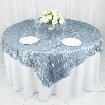 72"x72" Dusty Blue 3D Leaf Petal Taffeta Fabric Table Overlay