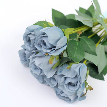 31" | 24pcs Dusty Blue Long Stem Artificial Silk Roses Flowers