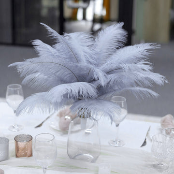 12 Pack | 13"-15" Dusty Blue Natural Plume Real Ostrich Feathers, DIY Centerpiece Fillers