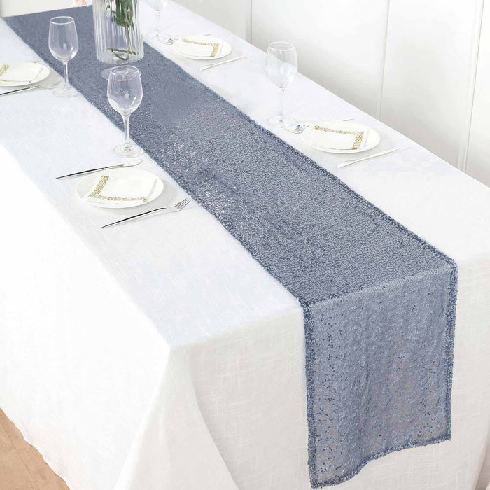 12x108Inch Dusty Blue Premium Sequin Table Runners