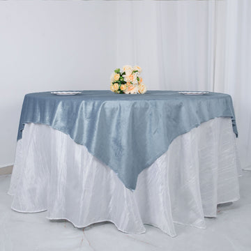 72"x72" Dusty Blue Premium Soft Velvet Table Overlay, Square Tablecloth Topper