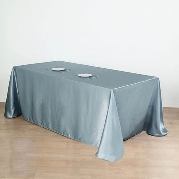 90"x132" Dusty Blue Satin Seamless Rectangular Tablecloth