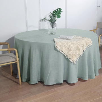 108" Dusty Blue Seamless Linen Round Tablecloth, Slubby Textured Wrinkle Resistant Tablecloth