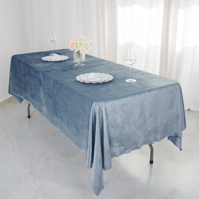 60x102inch Dusty Blue Seamless Premium Velvet Rectangle Tablecloth, Reusable Linen