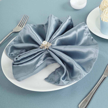 5 Pack | Dusty Blue Seamless Satin Cloth Dinner Napkins, Wrinkle Resistant | 20"x20"