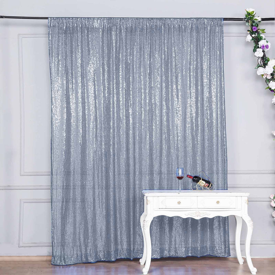 8ftx8ft Dusty Blue Sequin Event Background Drape, Photo Backdrop Curtain Panel