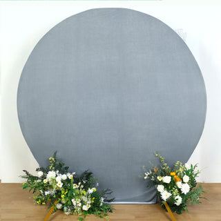 Add a Touch of Elegance with the 7.5ft Dusty Blue Soft Velvet Fitted Round Event Party Backdrop Cover