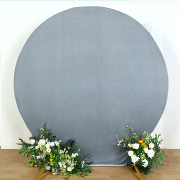 7.5ft Dusty Blue Soft Velvet Fitted Round Event Party Backdrop Cover