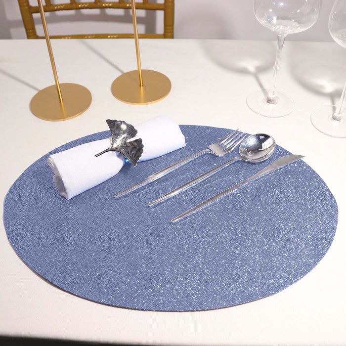6 Pack | Dusty Blue Sparkle Placemats, Non Slip Decorative Oval Glitter Table Mat