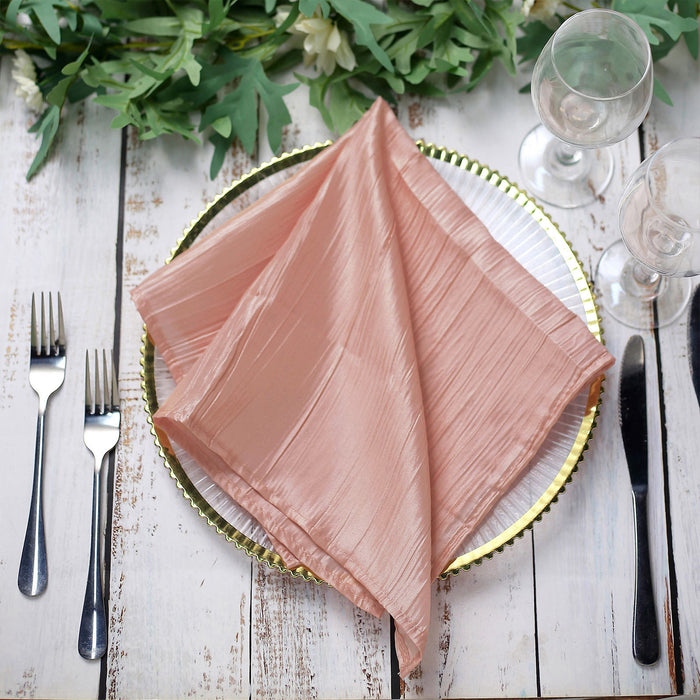 5 Pack | Dusty Rose Accordion Crinkle Taffeta Dinner Napkins | 20x20Inch#whtbkgd