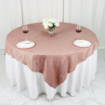 72"x72" Dusty Rose Accordion Crinkle Taffeta Table Overlay, Square Tablecloth Topper