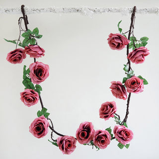 Dusty Rose Artificial Silk Rose Hanging Flower Garland Faux Vine