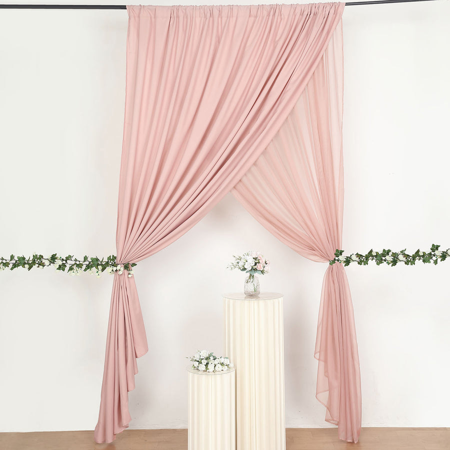 10ft Dusty Rose Dual Layered Sheer Chiffon Polyester Backdrop Curtain With Rod Pockets

