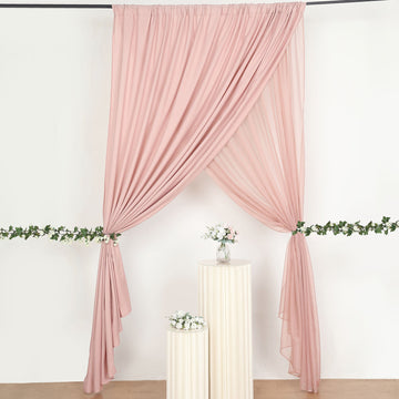 Dusty Rose Chiffon Polyester Event Curtain Drapes, Dual Layer Divider Backdrop Curtain Panels with Rod Pockets - 10ftx10ft