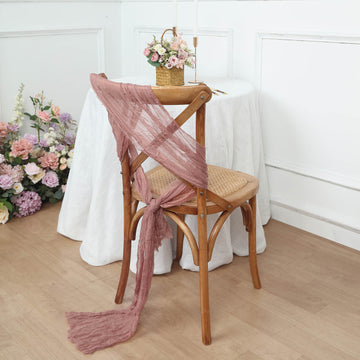 5 Pack | Dusty Rose Gauze Cheesecloth Boho Chair Sashes - 16" x 88"