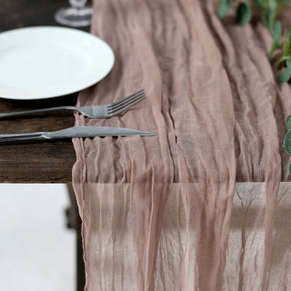 Add a Touch of Elegance with the Dusty Rose Gauze Cheesecloth Boho Table Runner