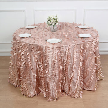 120" Dusty Rose 3D Leaf Petal Taffeta Fabric Seamless Round Tablecloth