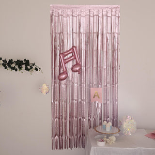 Add a Touch of Elegance with the 8ft Dusty Rose Metallic Tinsel Foil Fringe Doorway Curtain