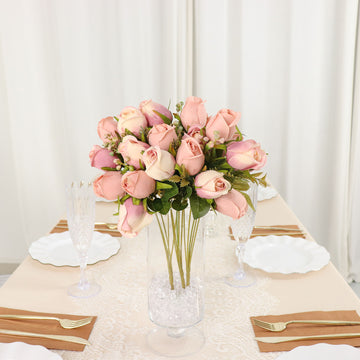 3 Pack | 13" Dusty Rose Real Touch Silk Rose Bud Flower Bridal Bouquets, Artificial Floral Bush Arrangements