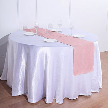 14"x108" Dusty Rose Rustic Burlap Table Runner, Boho Chic Jute Linen Tabletop Decor