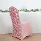 Dusty Rose Satin Rosette Spandex Stretch Banquet Chair Cover, Fitted Slip On Chair Cover