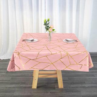 Elegant Dusty Rose Tablecloth with Gold Foil Geometric Pattern