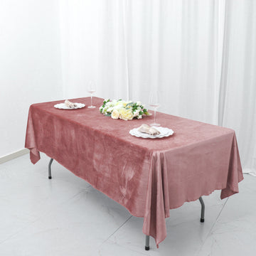 60"x102" Dusty Rose Seamless Premium Velvet Rectangle Tablecloth, Reusable Linen
