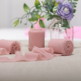 Dusty Rose Silk-Like Chiffon Linen Ribbon for Elegant Bouquets and Gift Wrapping