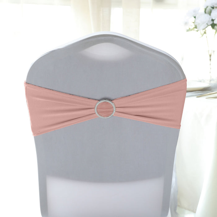 5 pack | 5Inchx14Inch Dusty Rose Spandex Stretch Chair Sash with Silver Diamond Ring Slide Buckle